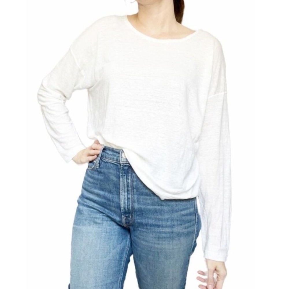 Eskandar Linen Blend Long Sleeve Relaxed Fit White One‎ Size Top